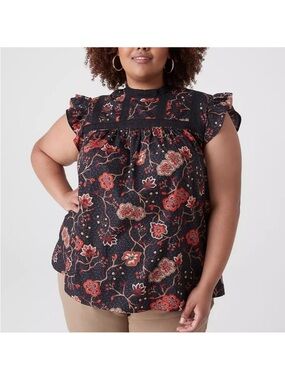 Lane Bryant Ruffle Cap-Sleeve Lace-Trim Top size 24 Floral Lace